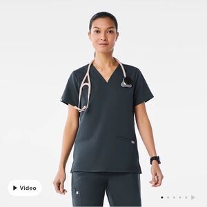 Figs Casma Three-Pocket Dark Harbor V-Neck Scrub Top Sz Small PO# 1738